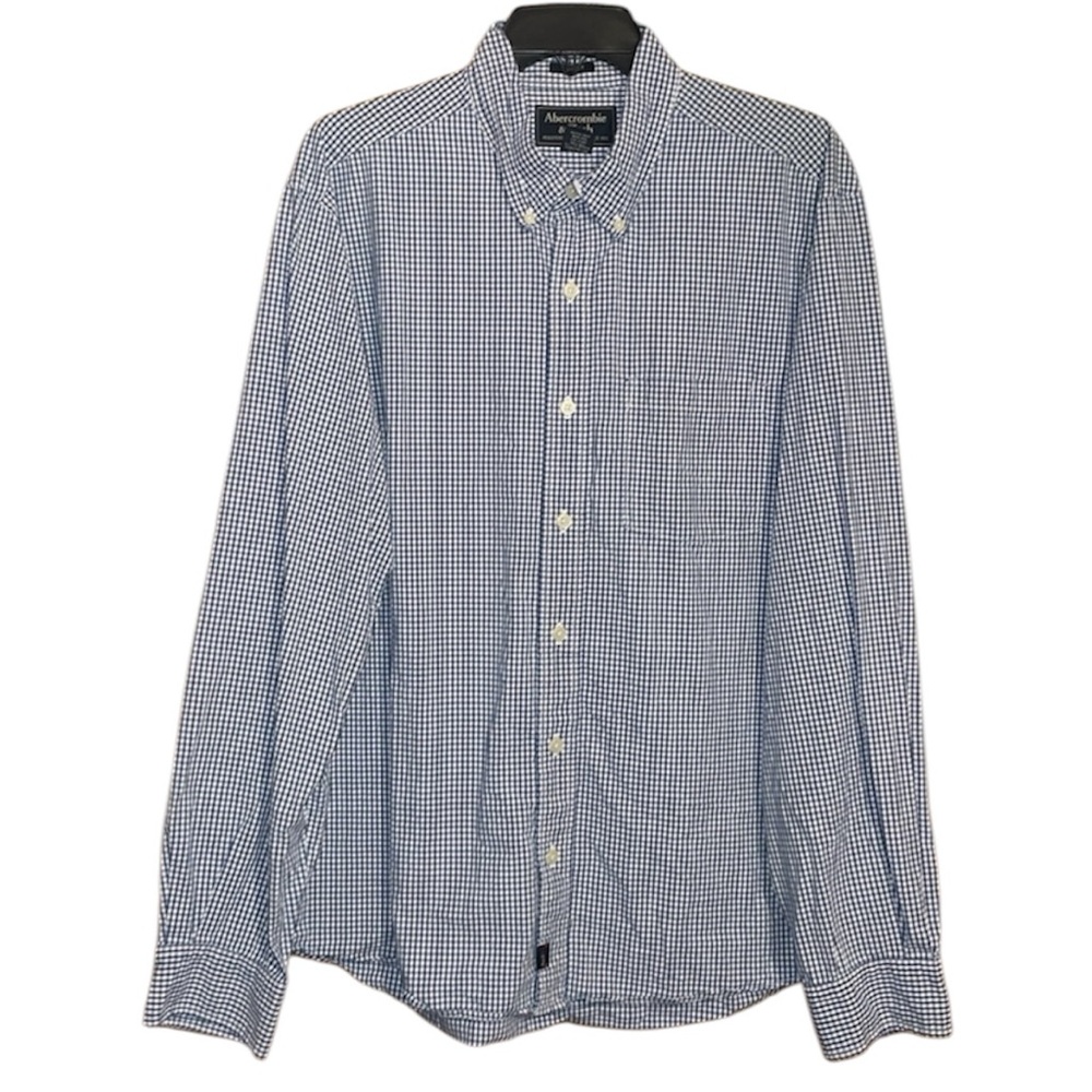 •ABERCROMBIE&FITCH•BLUE & WHITE  CHECKERED PLAID BUTTON UP "MUSCLE" SHIRT SIZE L